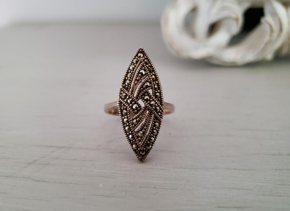 Sterling Silver Marcasite Navette Ring